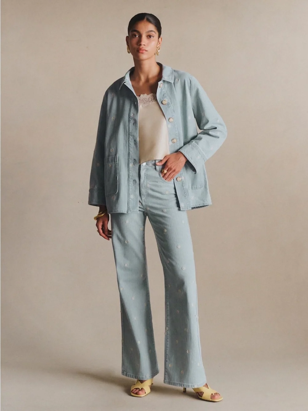 NWT Sezane Light Blue Embroidered Gab Jacket - Picture 2 of 10